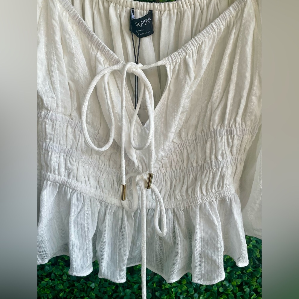 MinkPink - NWT | Revolve White Norah Top Tie Front | Sz Lg | Made in Australia - Picture 6 of 17